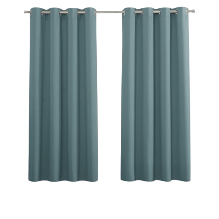 Set de 2 perdele PONY DANCE, cu Inele, Opace, Protectie termica, 140 x 175 cm, Albastru Arctic