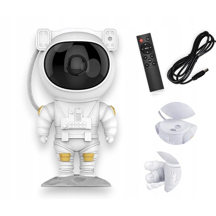 Lampa de veghe LED proiector stele astronaut, Lewer, alb, 115x228mm, set cu telecomanda