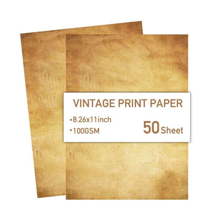 Set 50 A4 Hartie de scrisori vintage, BOMSTOM, dimensiune hartie 8.26 x 11.6inch, Maro