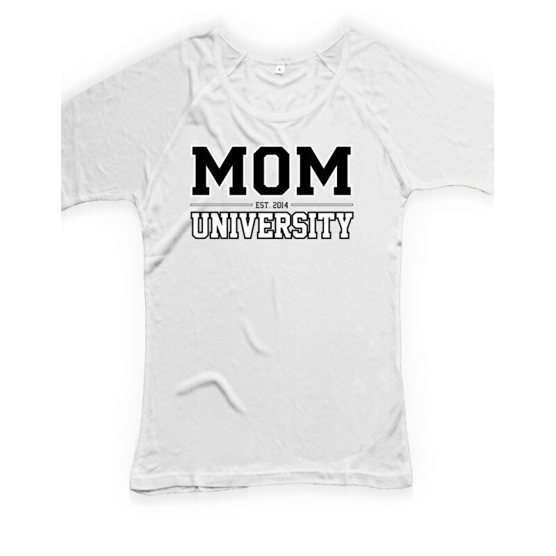 Tricou personalizat, Mom University, Continental N95, Alb, Alb