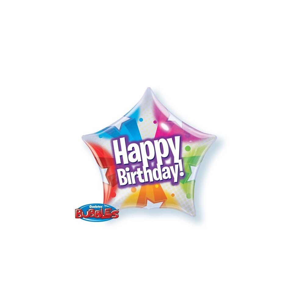 Balon Bubble 56 cm Stea Happy Birthday, Qualatex