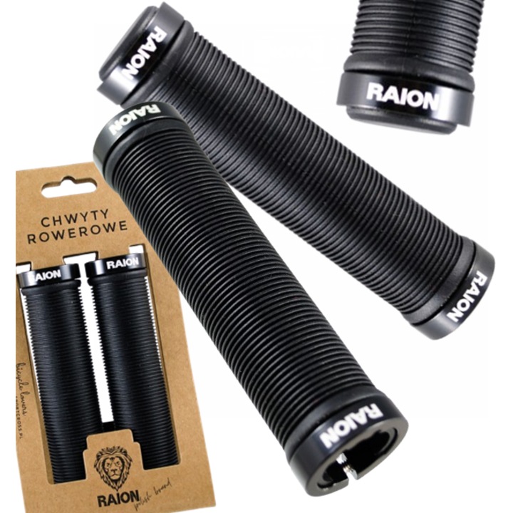 Set 2 mansoane bicicleta, RAION, sintetic, ergonomice, 130mm, negru