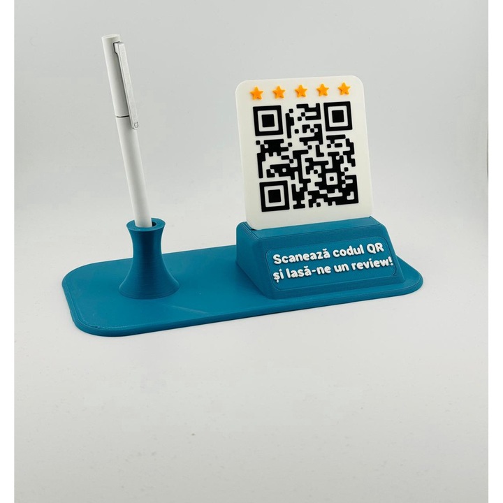 Display recenzii Google/Facebook/Instagram cu suport de pix, cod QR/NFC, Scanare Usoara cu Telefonul, link cu valabilitate permanenta, 3D Market®, albastru ocean