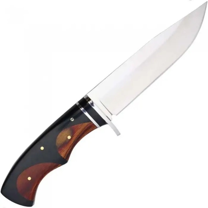 Cutit de Vanatoare cu Maner de Lemn Lucios, Lama din Otel Inoxidabil, Husa Material Textil, 31 cm, Dalimag