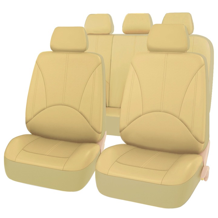Пълен комплект покривала за кола, Autocise, водоустойчиви, изработени от изкуствена кожа, бежови