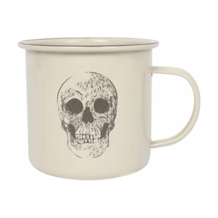Cana camping, bucatarie din email cu design craniu