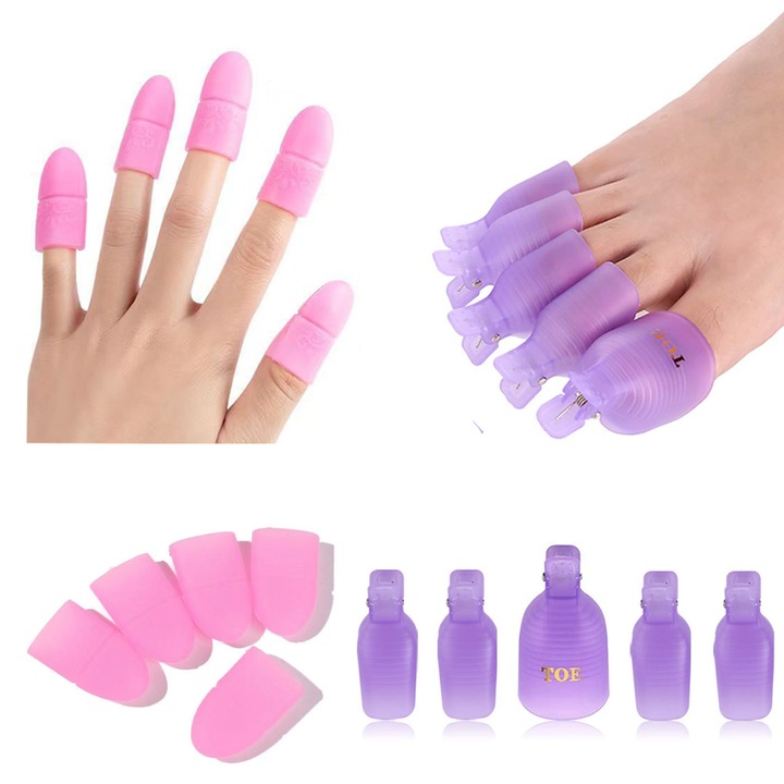 Set de 10 clips pentru indepartarea ojei semipermanente, silicon, roz pal/violet