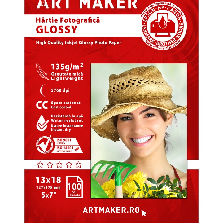 Hartie foto Glossy, 13x18 cm, 135g/mp, 100 coli