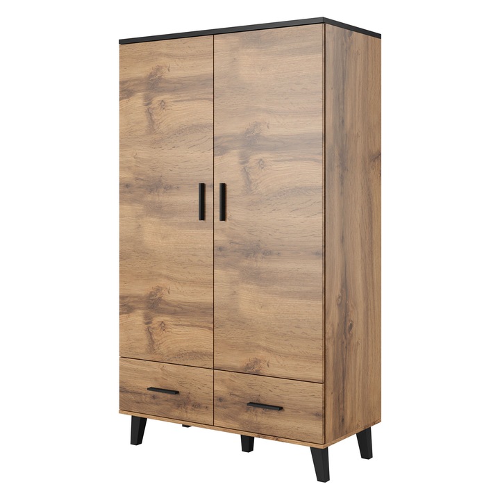 Dulap Sanna 2D2S, MIRJAN24, wotan + negru, 55x110x190 cm