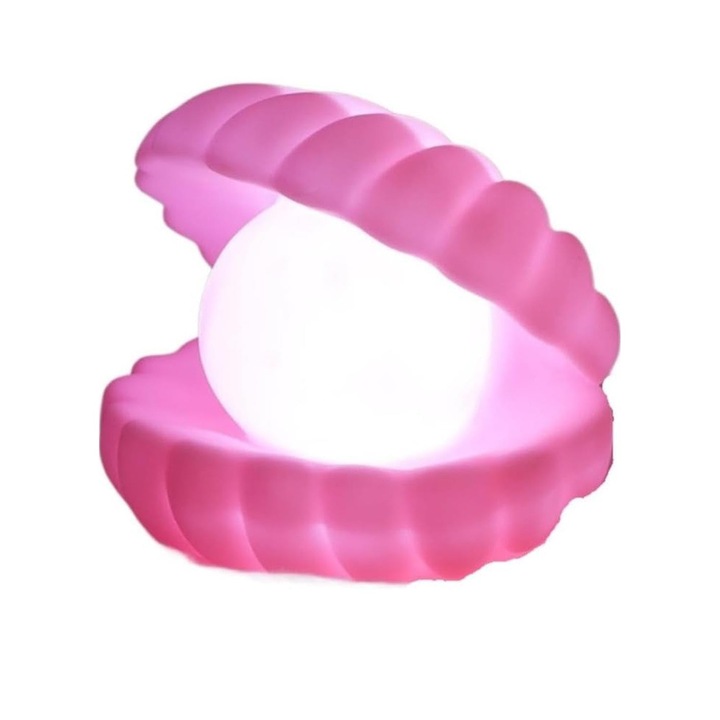 Нощна лампа, Cyrax, черупка с перлен мотив, топла светлина, 10 x 8,5 см, LED, батерии включени 3 x LR44, розова