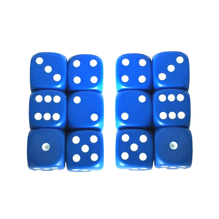 Set 12 zaruri extrafinisate, latura 16 mm, culoare albastra opaca