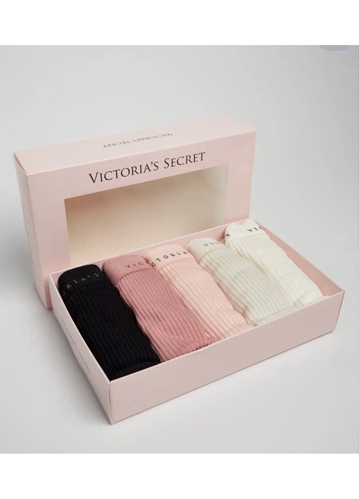 VICTORIA`S SECRET -5 db tanga keszlet, tobbszinu, Fehér/Fekete/Halványzöld/Halvány rózsaszín/Púderrózsaszín