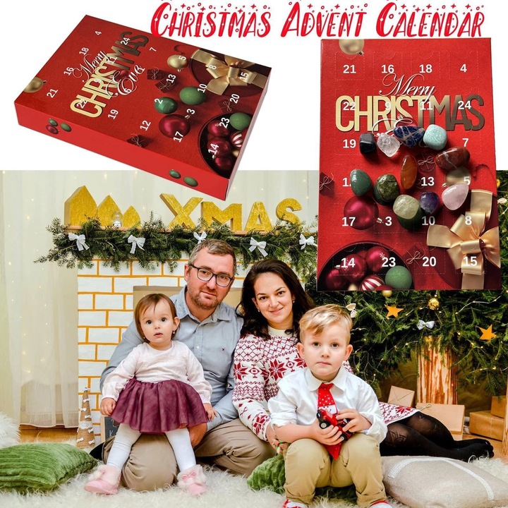 Calendar Advent de Craciun cu 24 de Pietre Pretioase, Jucarii Interactive pentru Copii, Multicolor, 2023-2024