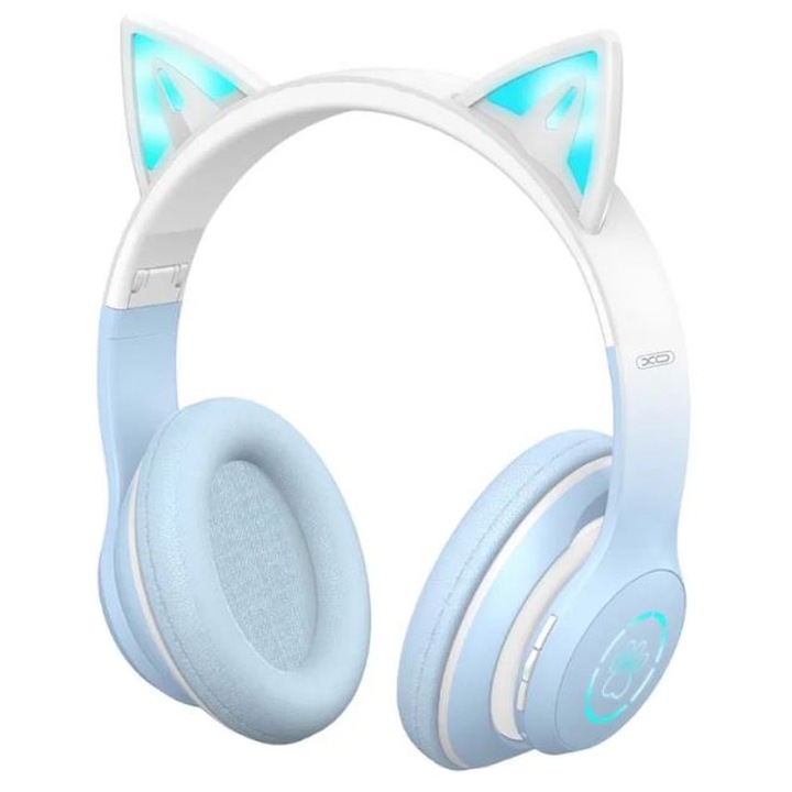 XO-BE38 Cat Ear Bluetooth fejhallgató, játék, 300 mAh, 6,5 óra akkumulátor-élettartam, színes LED, kék