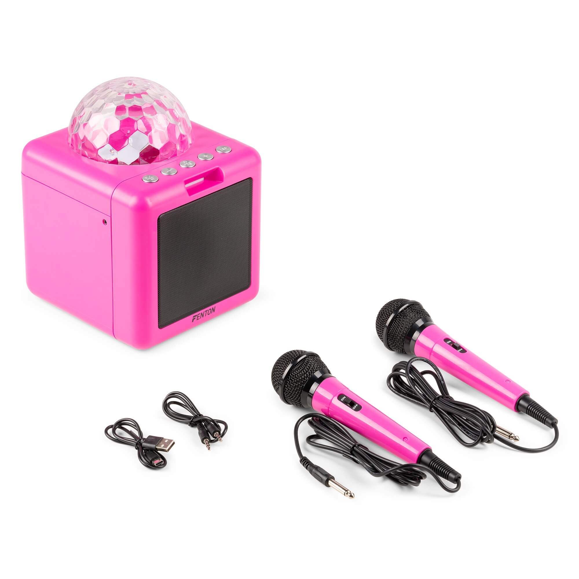 Difuzor Karaoke Fenton KAR15B, 2 microfoane, roz, 15W