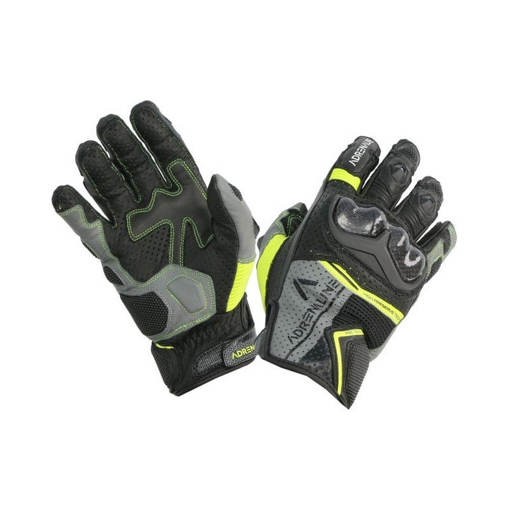 Manusi moto piele Adrenaline Hexagon, negru/fluorescent/gri/galben, marime 2XL