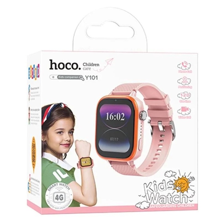 Ceas Smartwatch GPS Copii Cu Localizare Si Telefon, SmartWatch Inteligent Y101 Cartela 4G - BT 5.0, Ecran 1.83 inch, Cartela 4G, ROZ