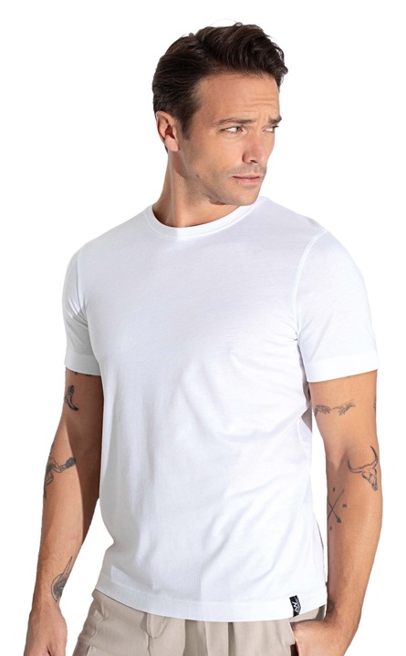 Тениска с обло деколте Aydogan, 50% лиоцел, 50% памук, Бял