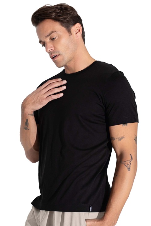 Тениска с обло деколте Aydogan, 50% лиоцел, 50% памук, Черен