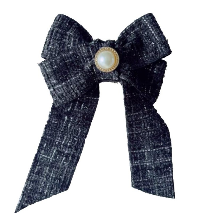 Fekete hajcsat, 12x10cm, elegáns design, textil anyag