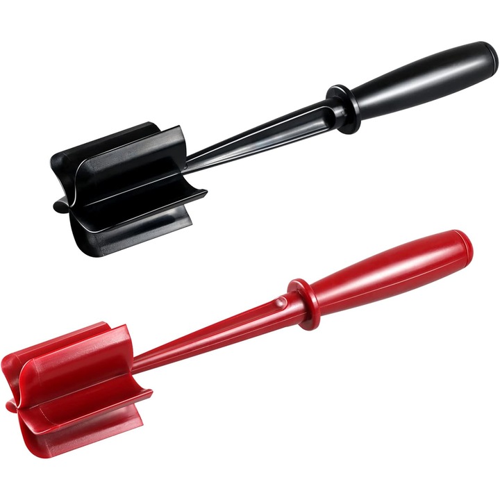 Set 2 Bucati - Batator Multifunctional pentru Carne, Cartofi si Chiftele: Unelte de Bucatarie Durabile si Ergonomice cu Design Antiderapant pentru Hamburgere si Alte Amestecuri (Negru & Rosu)