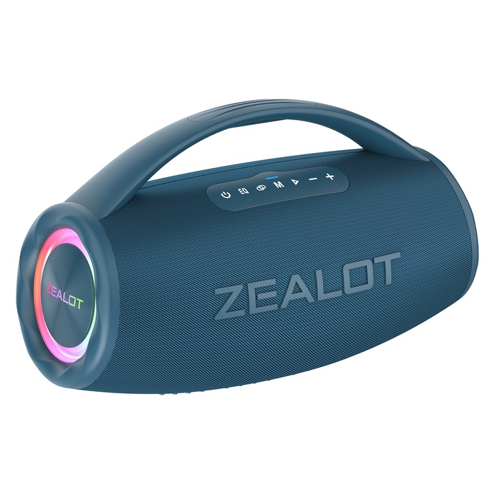 Boxa portabila Zealot S97, 80W, Bluetooth 5.2, Waterproof, RGB Light, 6h Autonomie, Albastru
