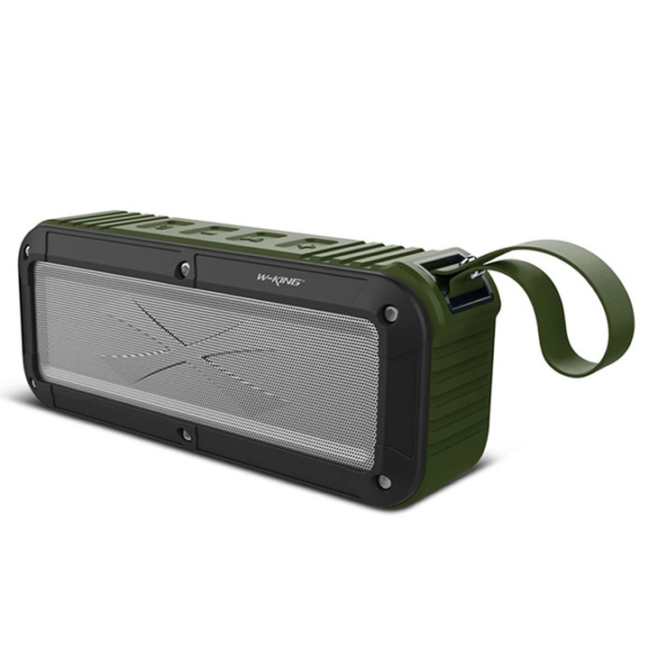 Boxa portabila rezistenta la apa W-KING S20, Bluetooth 4.0, IPX6 Waterproof, FM, 8-10h Autonomie, Verde