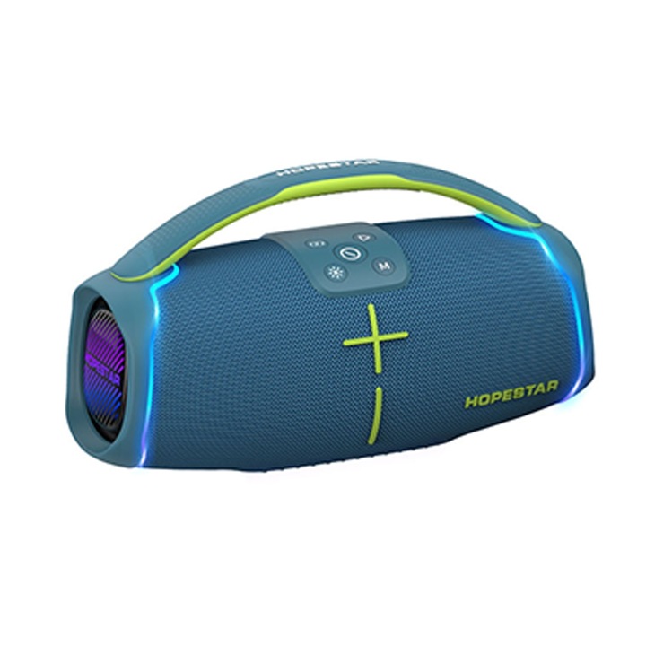 Boxa portabila rezistenta la apa HOPESTAR H61, Bluetooth 5.3, 50W, Lumini colorate, 6h Autonomie, Albastru