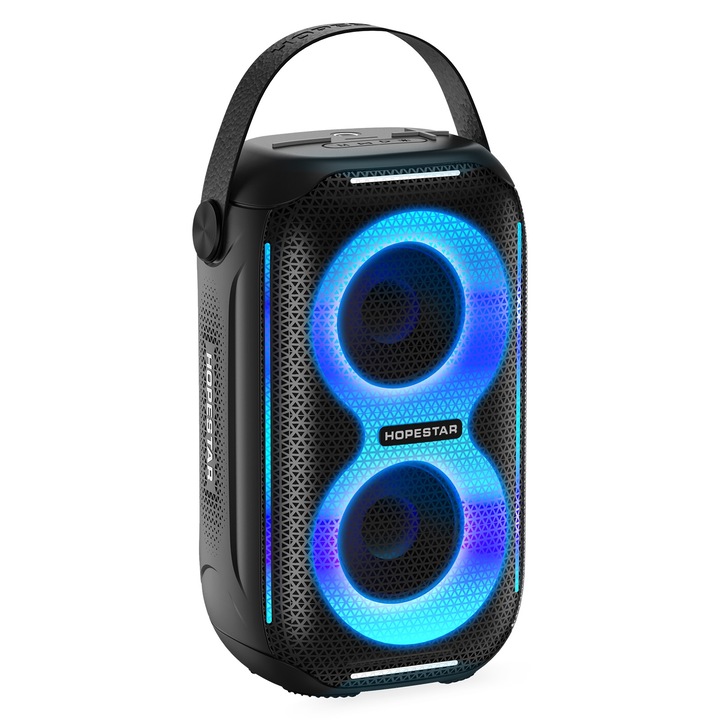 Boxa Bluetooth cu iluminare RGB, difuzor cu sunet surround la 360°, 2400mAh, culoare negru