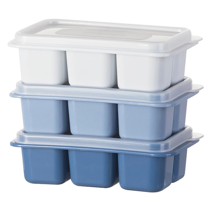 Set 3 Forme cuburi de gheata cu capac, Plastic, Albastru