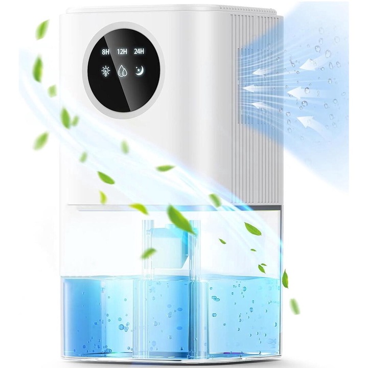Páramentesítő, MOSMAOO®, LED kijelző, intelligens időzítő, 350 ml/nap hatékonyság, automatikus kikapcsolási funkcióval, érintésvezérlés, 1700 ml-es látható víztartály, 7 színű LED világítással, energiatakarékos, vajfehér