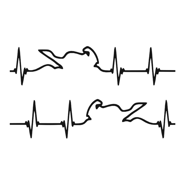 Set 2 stickere biker heartbeat, negru, 15cm x 10cm