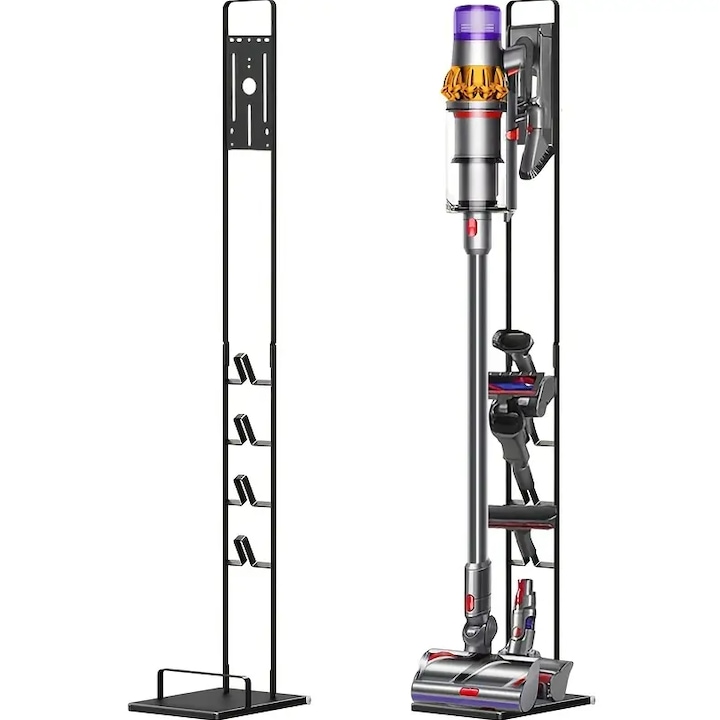 Стойка за подова прахосмукачка, Zola, съвместима с модели Dyson V15, V11, V12, V10, V8, V7, V6, GEN5, стабилна рамка, 4 държача за аксесоари, стомана, черна