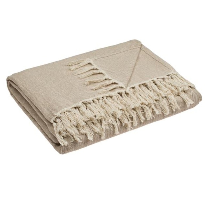 Cuvertura decorativa din bumbac, pentru canapea, cu trei locuri, bej, 280 x 170cm