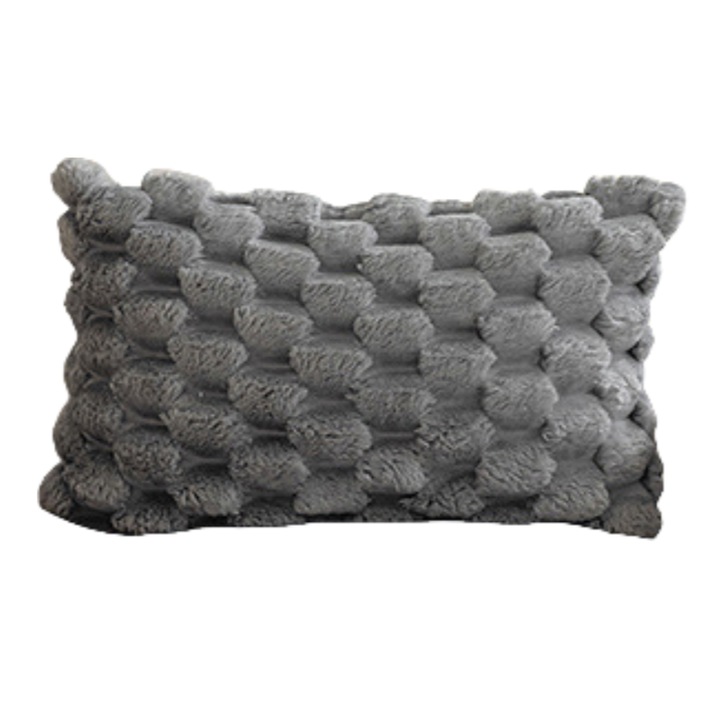 Калъфка за възглавница, Ръчно изработена, Висококачествен къс плюш, 30см x 50см, Сива