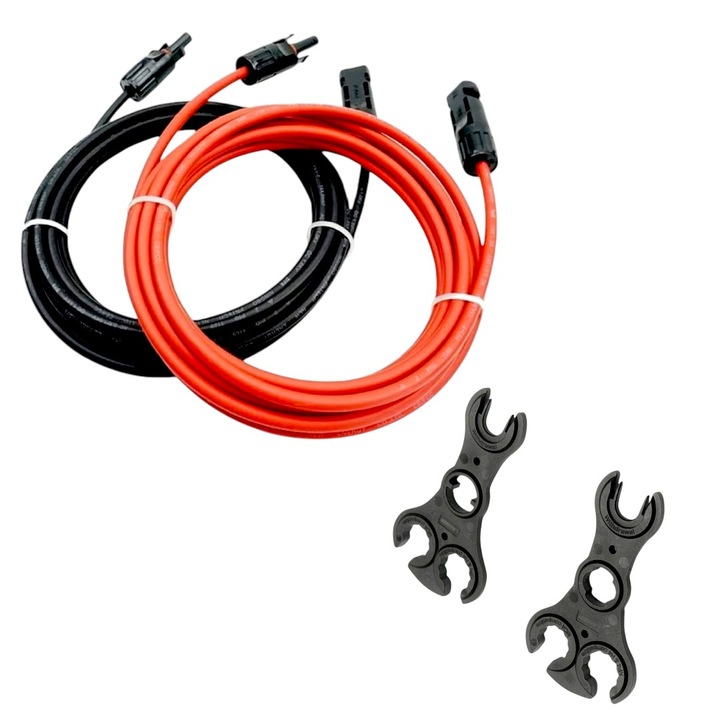 Set cablu fotovoltaic, sectiune 6mm2, conectori MC4, rosu, negru, 2x3 m si set 2 chei montaj conectori tip MC4, NP si H4