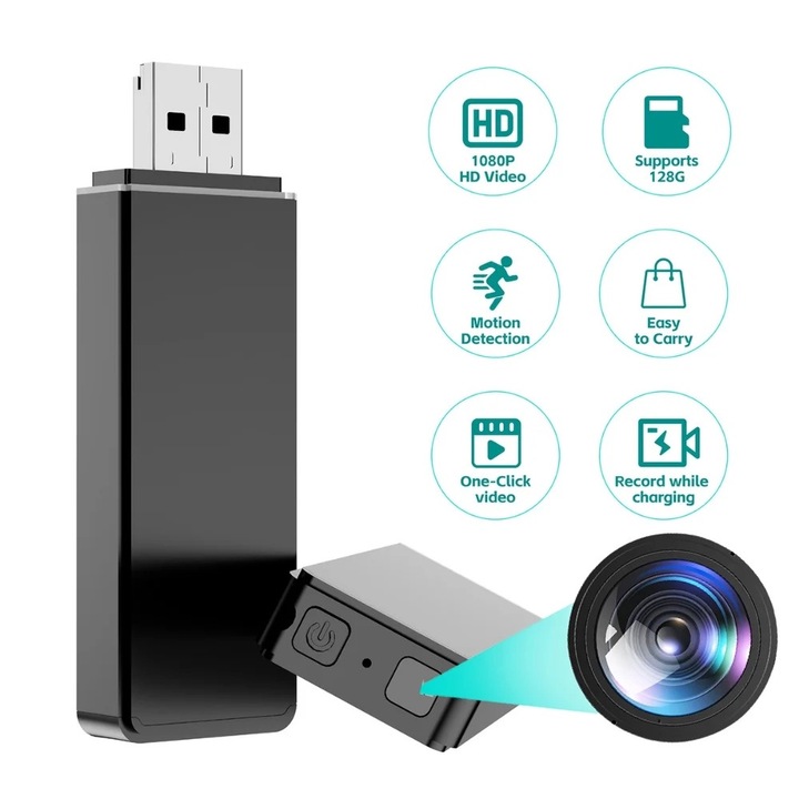 Stick USB cu Camera Full HD 1080P, Senzor Miscare, Baterie, Autonomie 4-5h