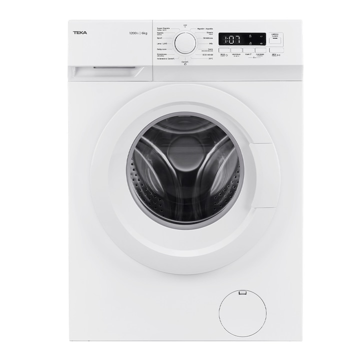 Masina de spalat rufe Teka WMK 10620 WH, 6 kg, 1200 rpm, 15 programe de spalare, 60 cm, Clasa D, alba