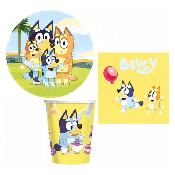 Bluey party szett 23 cm-es tányérral 32 db-os