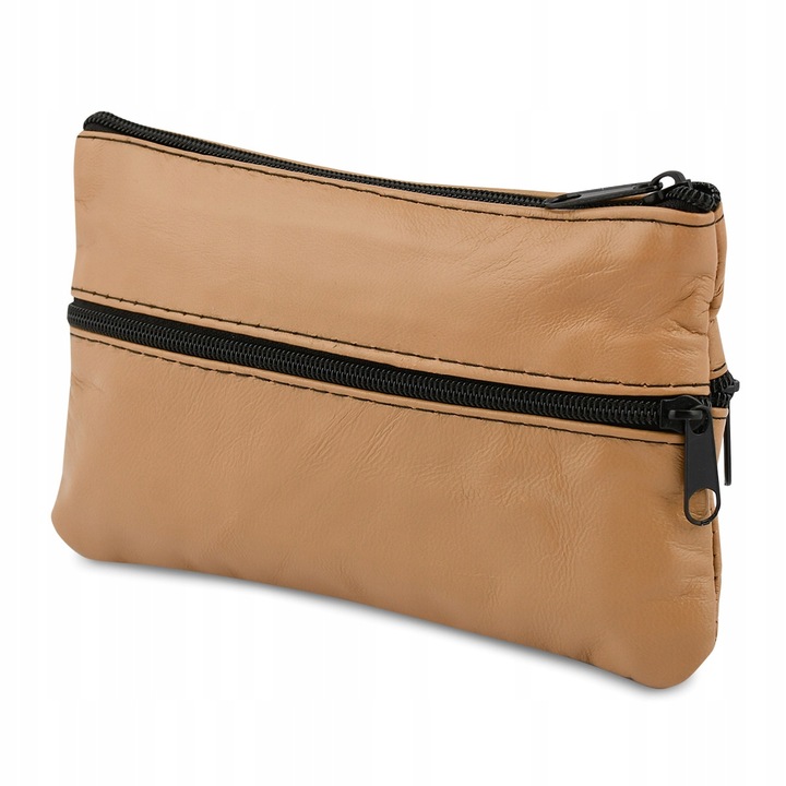 Portofel cu buzunar pentru chei, piele, bej, 15x8cm