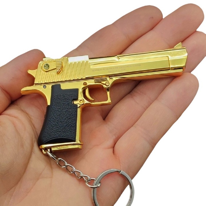 Mini Desert Eagle kulcstartó, készlet 1 kulcstartóval és 1 golyóval, fém, 7x3,7 cm