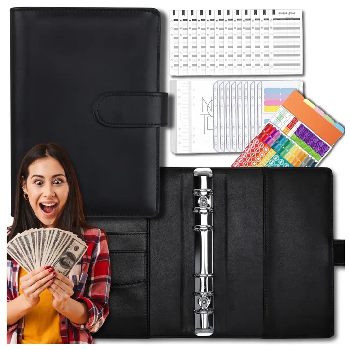 Planner buget, Edibazzar, organizator financiar, negru, 19x13cm, set complet