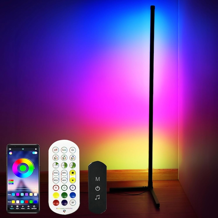 Lampa LED de colt, RGB Color, Dimmabila/Sincronizare muzica cu APP si telecomanda, 125 cm