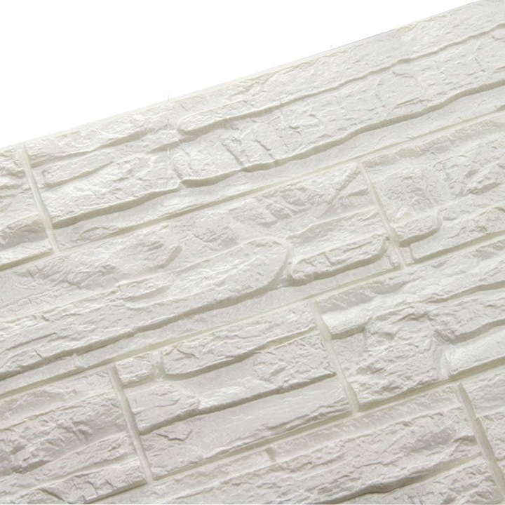 Set 36X Tapet caramida reliefata, 3D, 60X60, autoadeziv, pentru living, spatii de birouri, alb