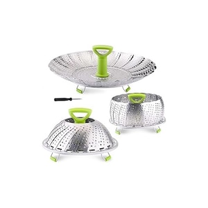 Cos pentru abur de legume, Hokretme, insertie pliabila din otel inoxidabil, extensibil, pentru oale de diferite dimensiuni