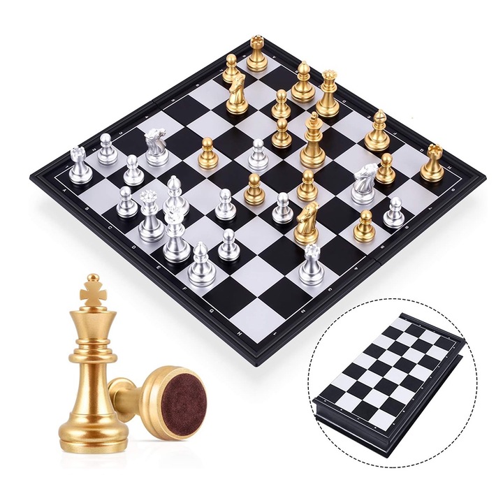 Сгъваем комплект за шах, BOMSTOM, магнитен, 25x25 см, за 2 играчи, преносим