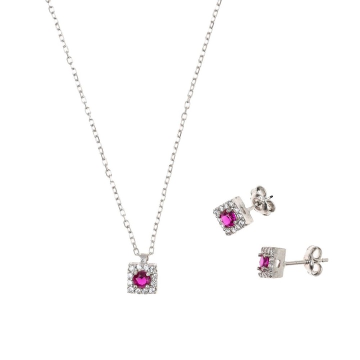 Set Argint Cercei Lant Zirconiu Rubin
