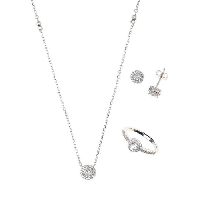 Set Argint Cercei Lant Inel Solitaire