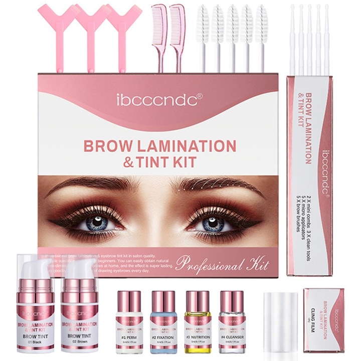 Kit laminare gene/sprancene, Ibcccndc,22 bucati, Ideal pentru sprancene mai groase, kit profesional de permanenta a sprancenelor DIY, poate fi folosit in salon si acasa, dureaza 6 saptamani, negru/maro