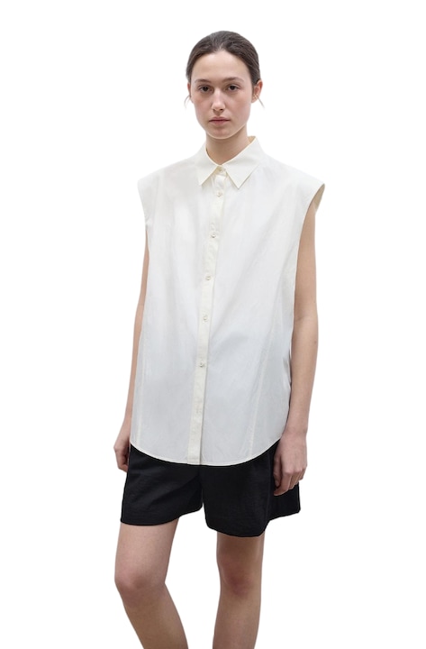 Klasszikus, fehér, laza és ujjatlan ing, minden évszakra és nőnek megfelelő